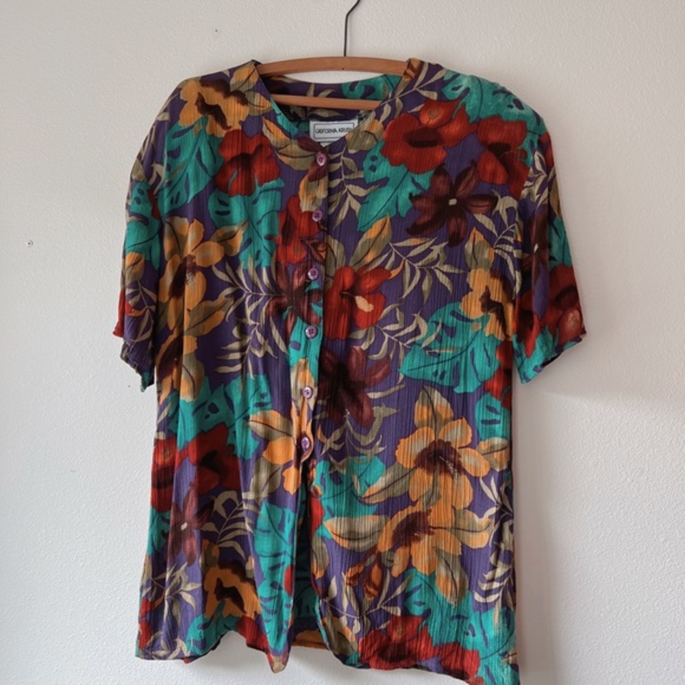Vintage 90’s‎ rayon floral tunic blouse S